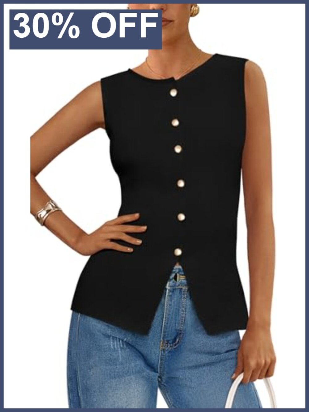 Women's Sleeveless Button Down Knit Sweater Vest Business Casual Tank Top